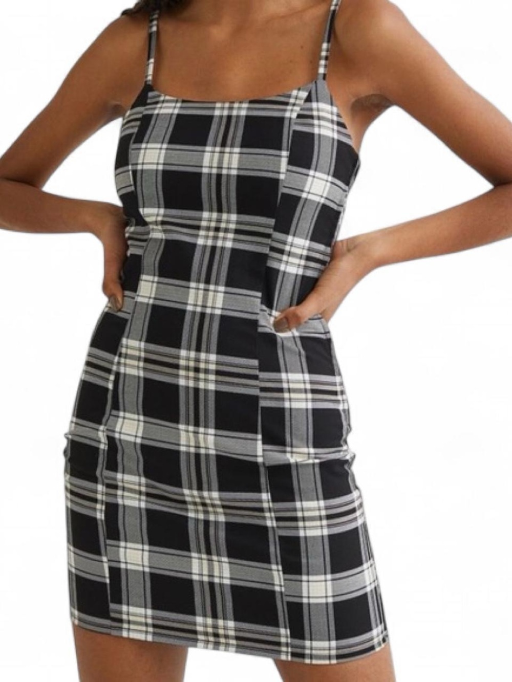 NWOT H&M Plaid Bodycon Mini Dress Women Sz XL Spaghetti Strap 90s Y2K Grunge